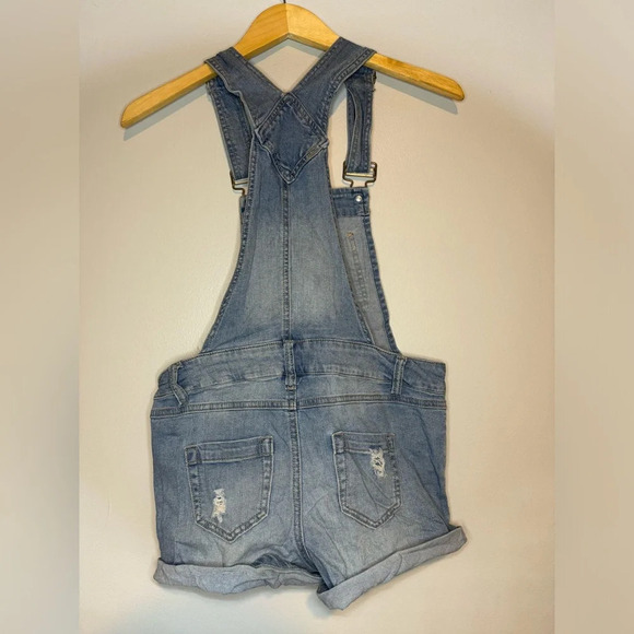 Blue Spice Light Wash DESTROYED Denim Overall DAISY DUKE'S Shorts Girl SZ 1 - Picture 4 of 8